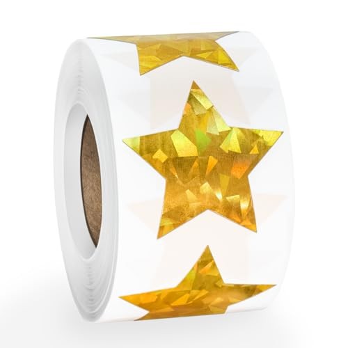 500 PCS Star Stickers, 1.5 inch Self Adhesive Metallic 1.5″ Holographic Gold