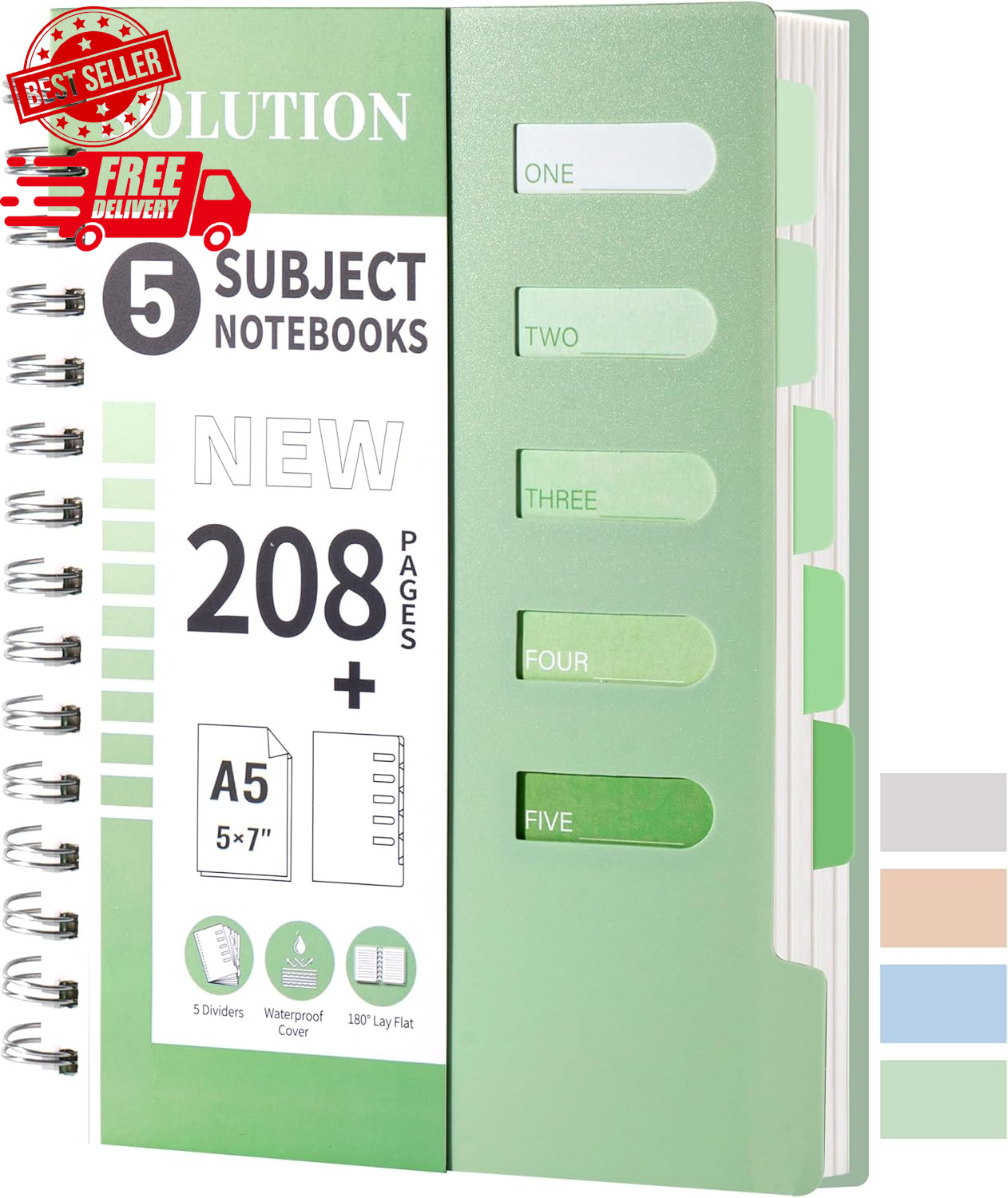 Small 5 Subject Notebook College Ruled Spiral Notebook 5×7 with Dividers Tabs…