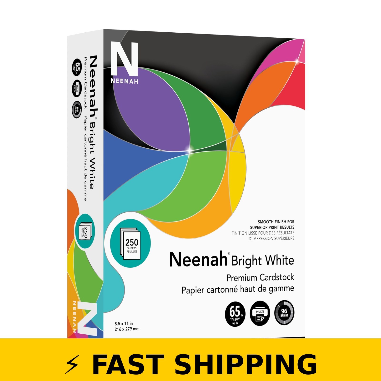 Neenah Bright White Card Stock 8.5×11, 250 Sheets, 96 Bright