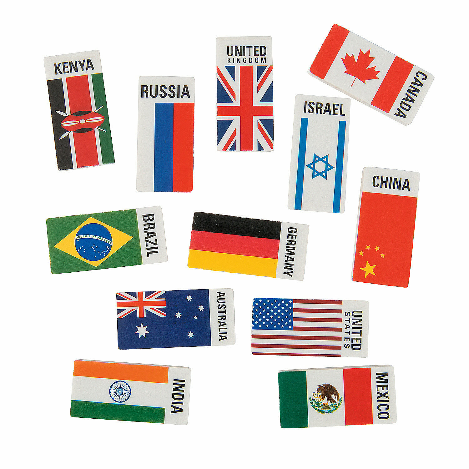 Flags Around The World Erasers, Stationery, 24 Pieces